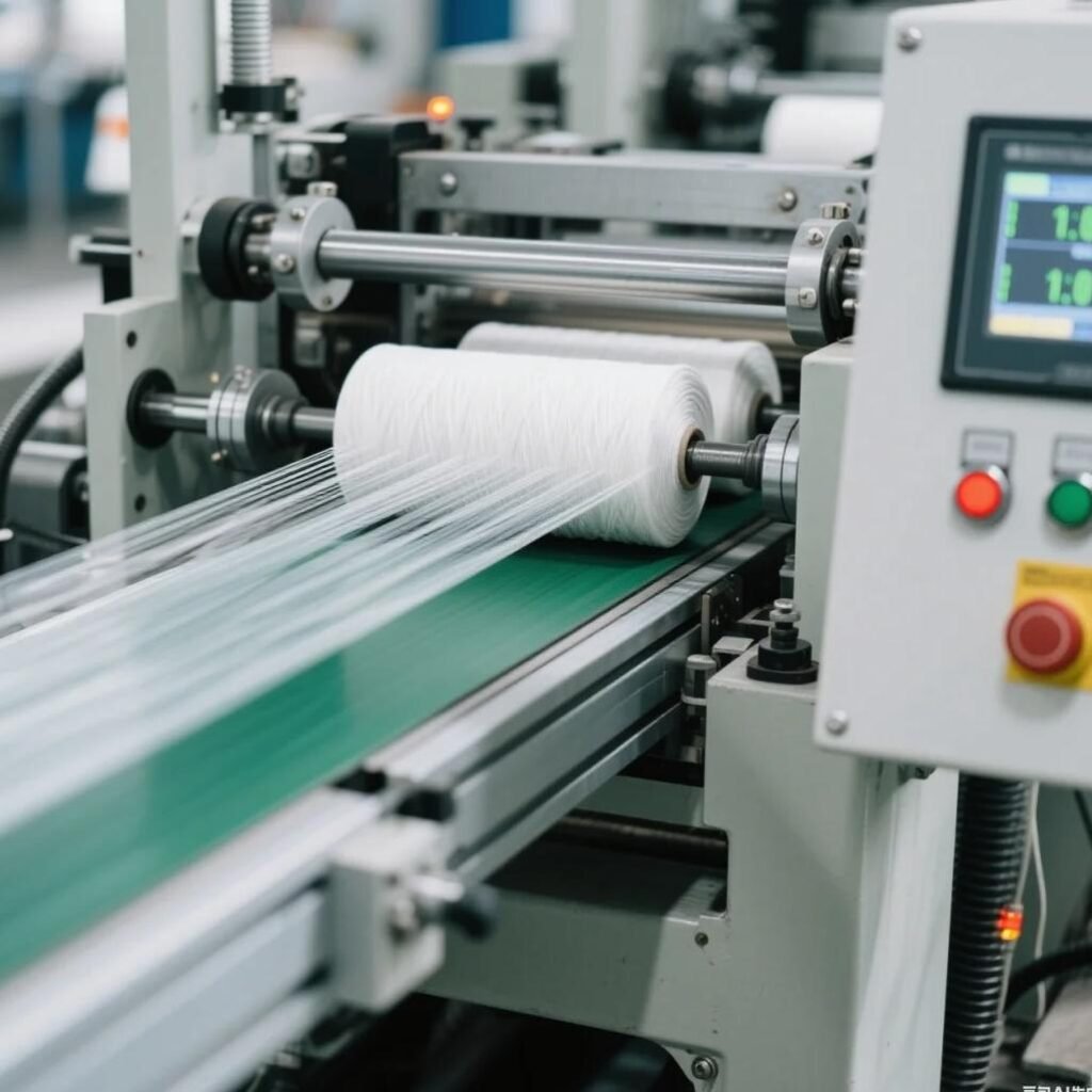 The dried yarn enters the stretching machine and is pulled at a precise speed to achieve the ideal stretching rate.